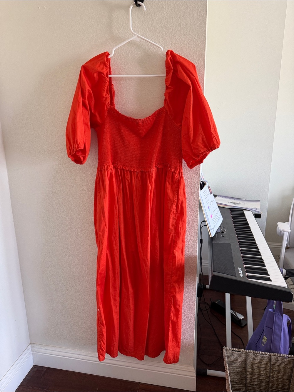Free Assembly Orange/Red Puff Sleeve Maxi Dress
